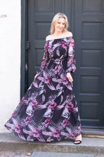 Indlæs billede til gallerivisning Alfrida kjole sommer blomster sort divans
